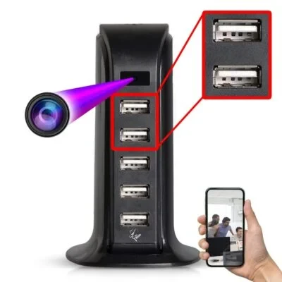 USB Hub Charger Spy Camera with Motion Detection, WiFi Remote Monitoring, 1080P HD Audio Video Spy Camera, Nanny Cam for Home Office Surveillance