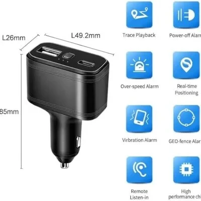 4G LTE Spy GPS Tracker with Live Audio Transmitter, 4G Network Spy Live Audio Listening with Spy GPS Tracking Device Hidden For Car, Hidden GPS Tracker Car Charger Cigarette Lighter Dual Port USB Type C Charging Port Real Time Location Tracker with Live A