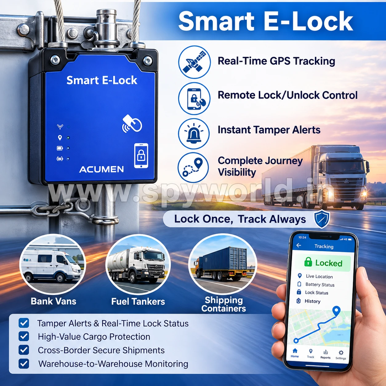 E Lock GPS Tracker Smart Electronic Lock with 9000mAh Battery, Smart Electronic Lock, RFID, BLE 5.2, Real-Time Tracking, IP67 Waterproof & 2G/4G Support