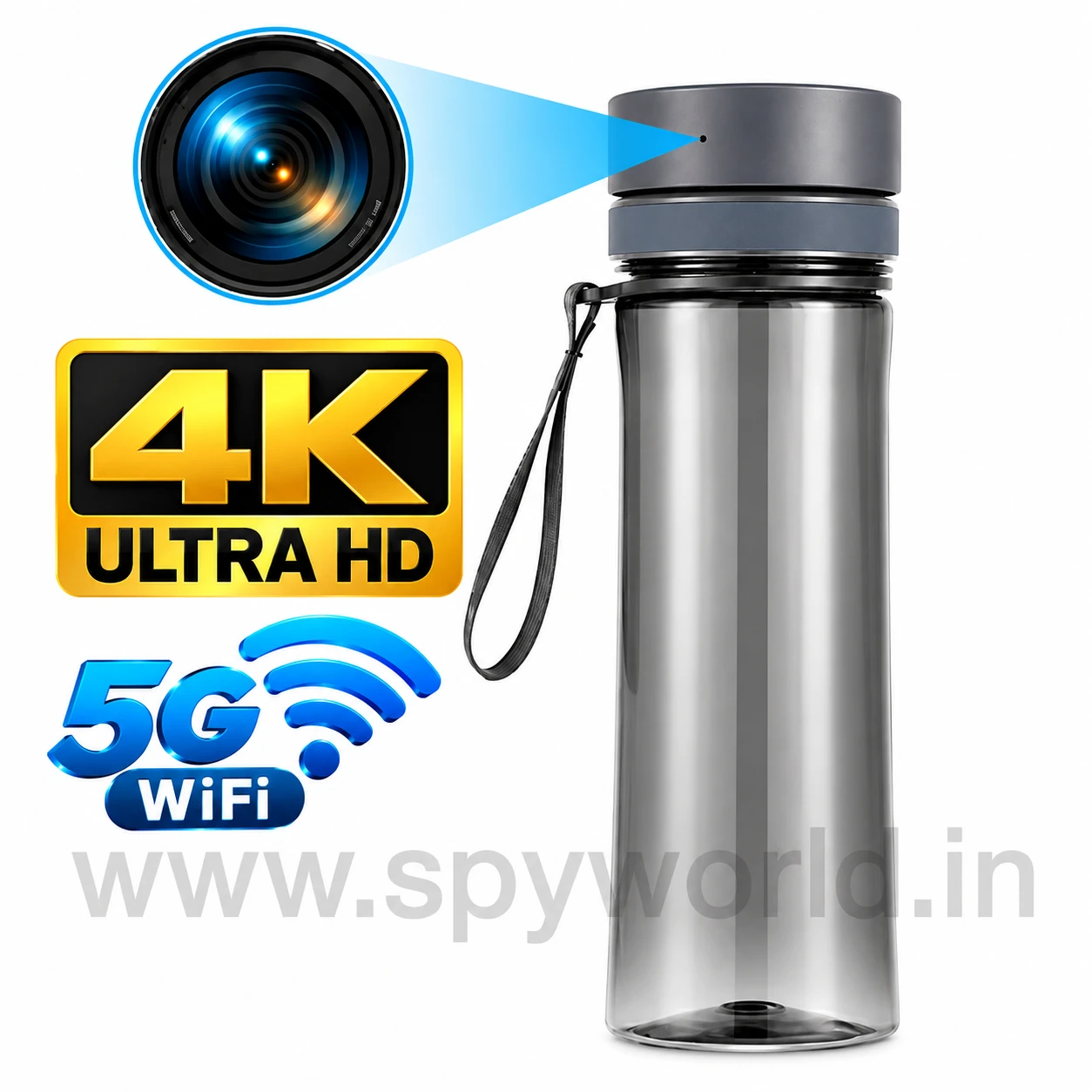 4K 5G WIFI Water Bottle Spy Camera, 4K Hidden Camera Water Bottle with 5G WiFi Live Monitoring, Audio Video Recording