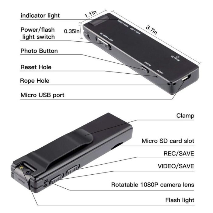 1080P Wearable Body Mounted Camera, Mini Pocket Audio Video Recorder with Metal Body Back Clip, 3 Hours Battery Backup - Image 8