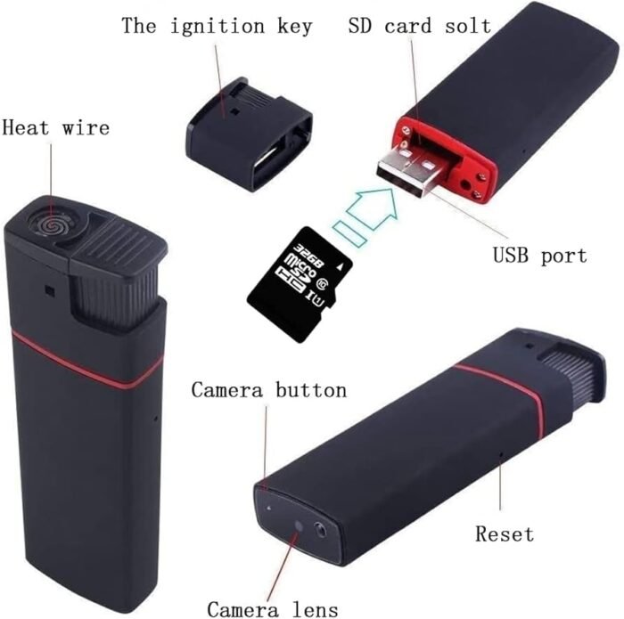 Real Electric Lighter Spy Camera Recorder, HD 1080P Portable Night Vision Hidden Spy Camera Lighter up to 90 mints Hours Battery Backup