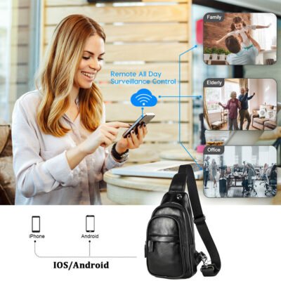 4K FHD WiFi Bag Pack Hidden Spy Camera with Long Battery up to 25 Hours, Solder Sling Bag Pack Hidden Camera, Live Monitoring Spy camera Solder Sling Bag Pack