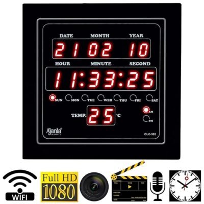 Full HD WiFi Digital Wall Clock Spy Camera with Audio Recording, 160° Wide Angle Digital Wall Clock Hidden Camera, Wall Clock Spy Camera 24x7 Recording Live Monitoring Motion Detection Loop Recording 64 GB Inbuilt Memory