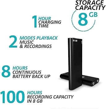 Mini Small Spy Voice Recorder up to 8 Hours Battery Backup, Inbuilt Memory 8GB Spy Voice Recorder, Intelligent Dynamic Microphones Noise Reduction 360 Degree Panoramic Recordings